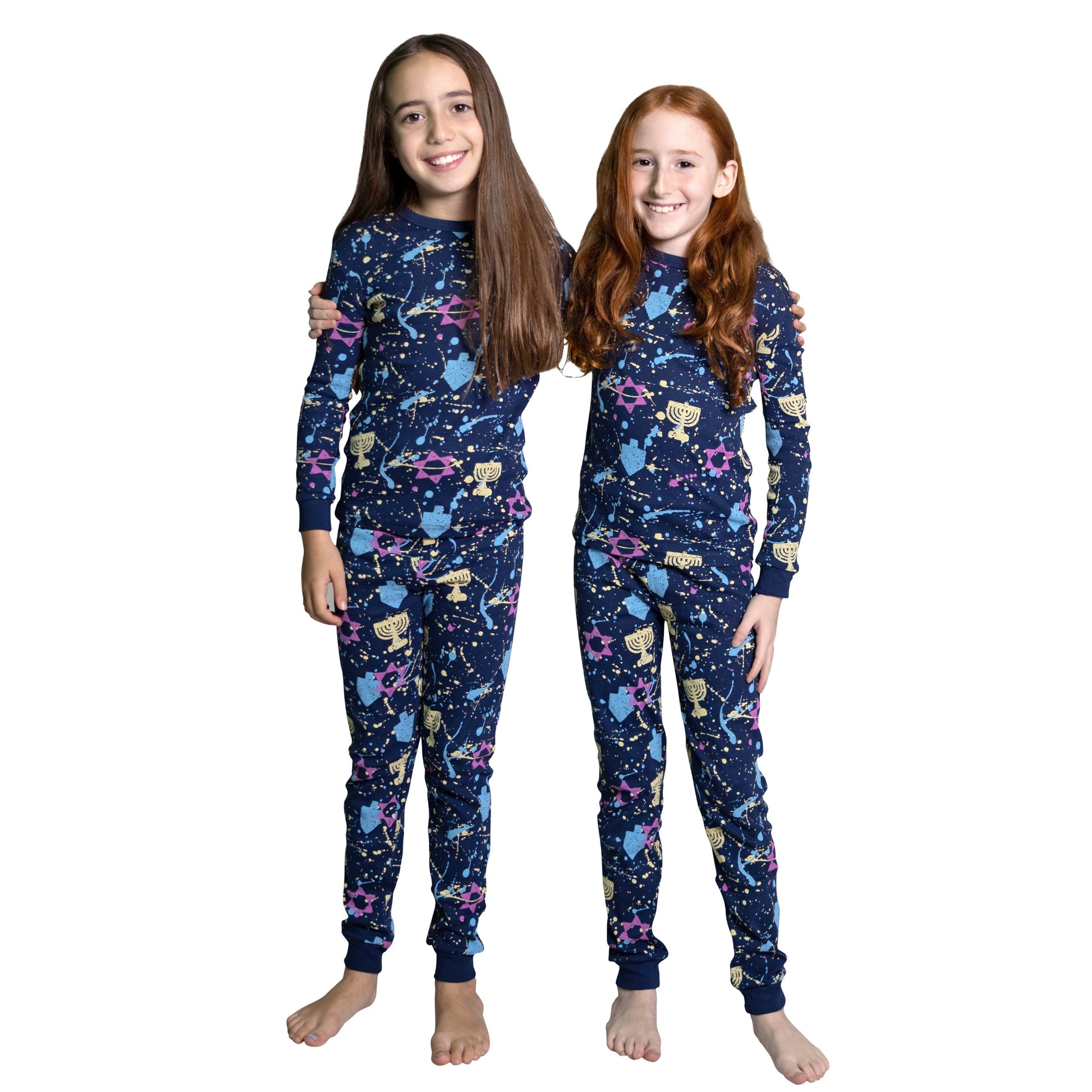 Splatter paint Hanukkah Pajamas for the whole family! Available in sizes for kids and adults. Fun 90s 90's Hanukkah pajamas. Retro 90's Hanukkah Chanukah Hanukah, Chanuka Pajamas. Cozy Hanukkah Gifts.