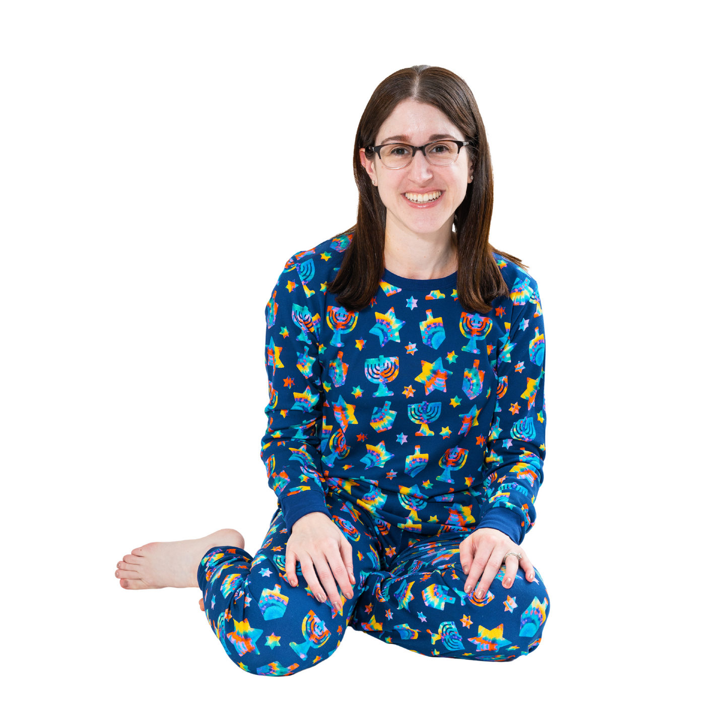 Tie Dye Hanukkah Pajamas! With bright colors and fun hanukkah shapes. Cozy and fun Hanukkah, Hanukah, Chanukah, Chanuka gifts for kids and adults. The cutest and most colorful matching pajamas for Hanukkah!