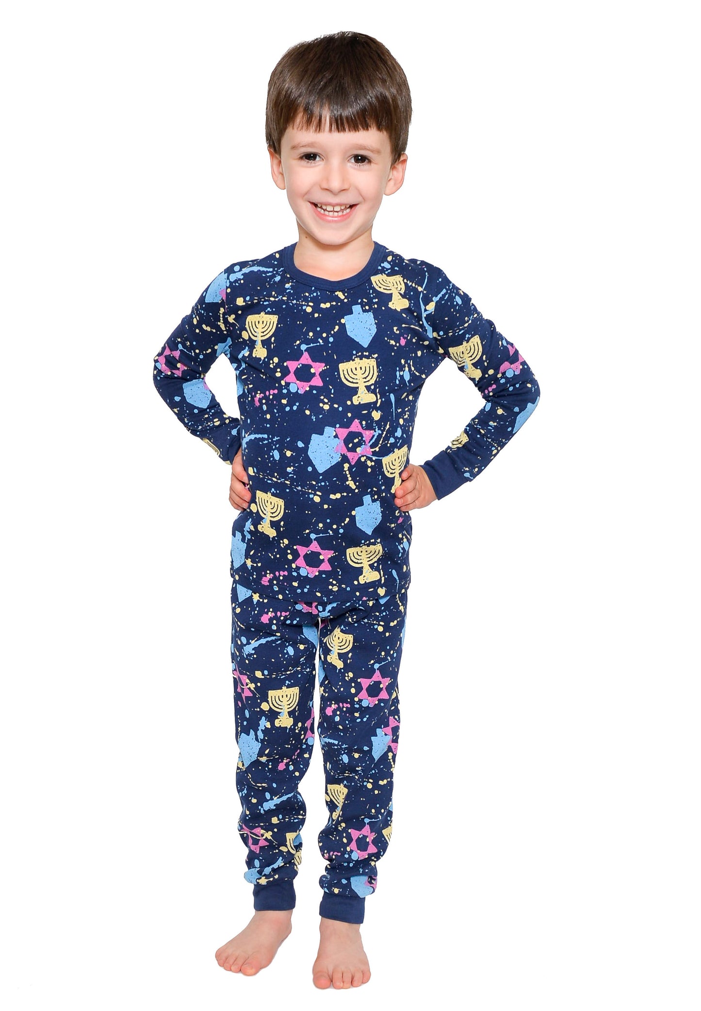 Splatter paint Hanukkah Pajamas for the whole family! Available in sizes for kids and adults. Fun 90s 90's Hanukkah pajamas. Retro 90's Hanukkah Chanukah Hanukah, Chanuka Pajamas. Cozy Hanukkah Gifts.